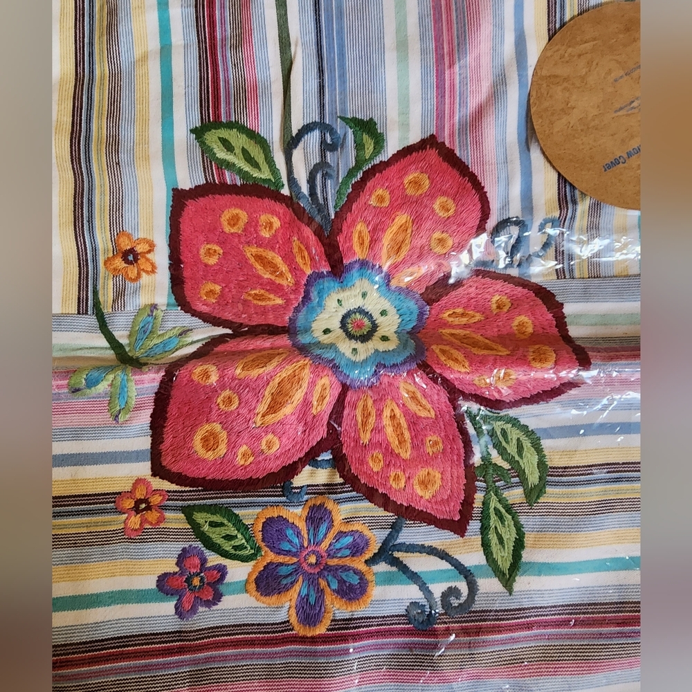 Pottery Barn Teen Flower Striped Mariposa Pillow Cover Embroidered